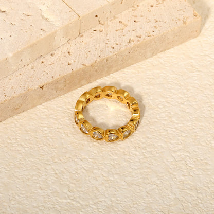 Heart CZ Eternity Band Ring | 5mm 18K Gold & Silver Tone Hollow Heart Zircon Ring | Size 8