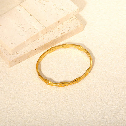 Textured Wavy Starburst Zircon Bangle | 60mm Inner Diameter | 6.5mm Width | 18K Gold Plated Hinged Bracelet