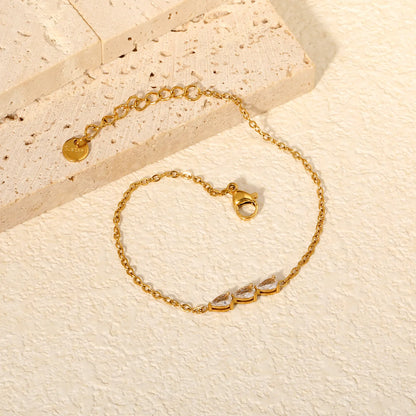 Triple Teardrop CZ Bar Bracelet | 17x3.5mm Pear Zircon Bar | 17+3cm Adjustable Chain | Gold & Silver Tone