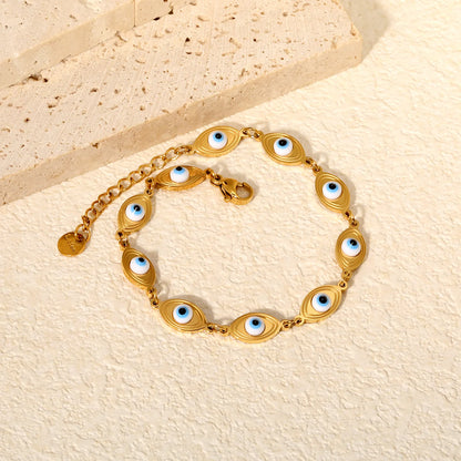 Enamel Evil Eye Station Bracelet | 15x6.5mm Oval Eye Charms | 17+3cm Adjustable Chain