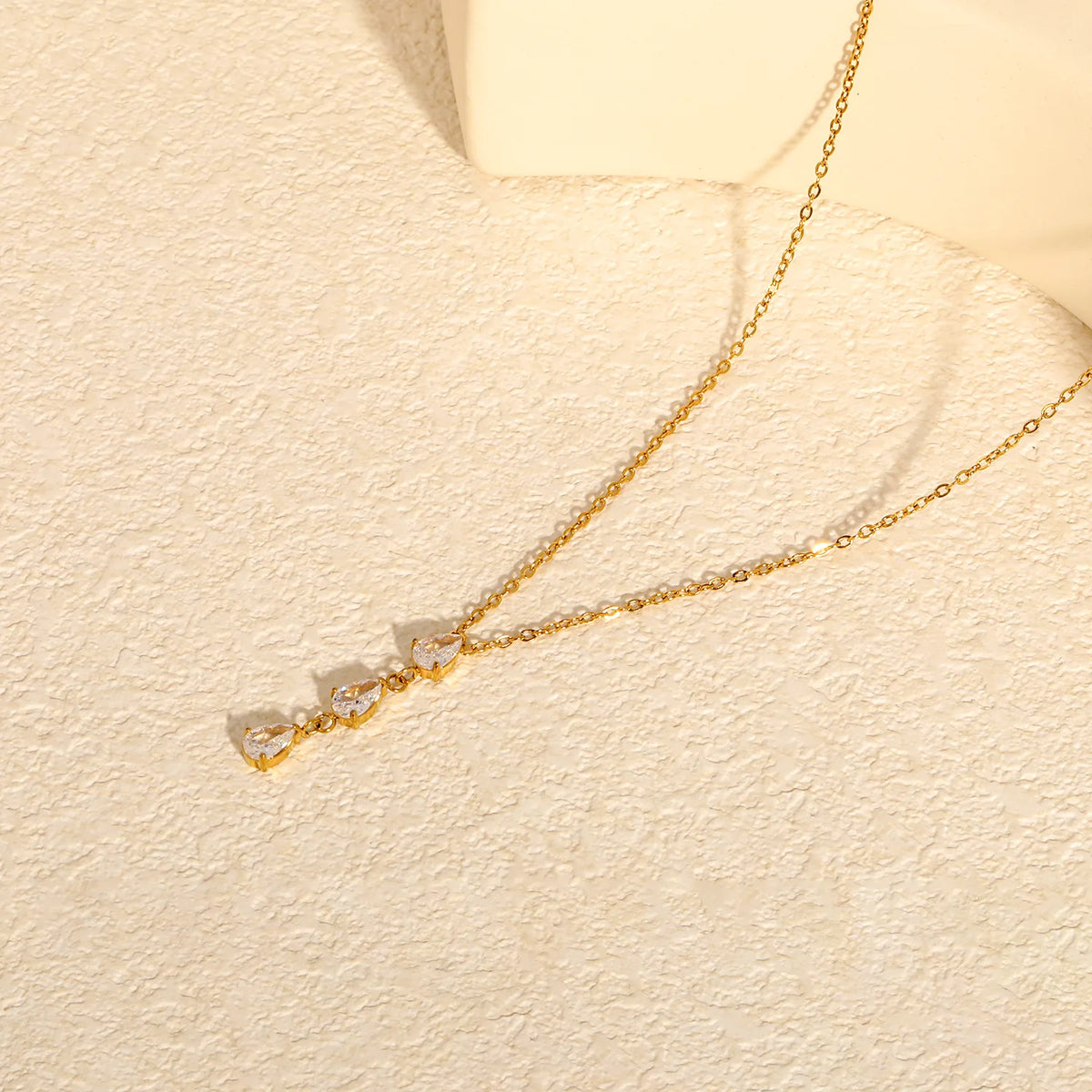 legant Triple Teardrop Zircon Y Drop Necklace | 5x7mm Pear Cut CZ | 3cm Dangle | 40+5cm Adjustable Chain