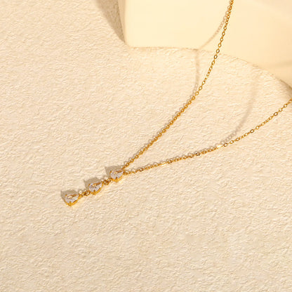 legant Triple Teardrop Zircon Y Drop Necklace | 5x7mm Pear Cut CZ | 3cm Dangle | 40+5cm Adjustable Chain