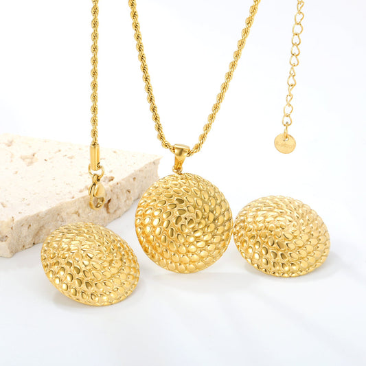 Round Thread Set Gold Color Earrings: 26.8mm Pendant: 26.8mm 2.0 Twist Chain*40+5cm+6mm Round Plaque