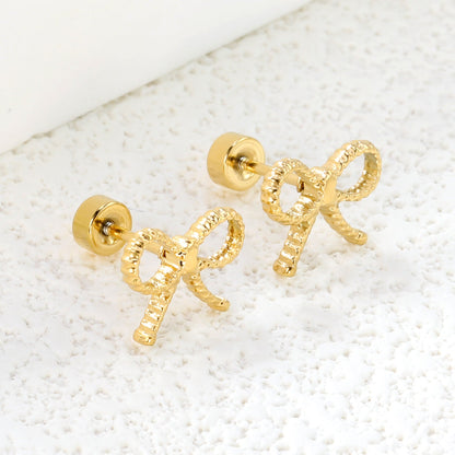 Screw plug 0.8*8mm pin + 10.9*8.6mm bow earrings Gold color
