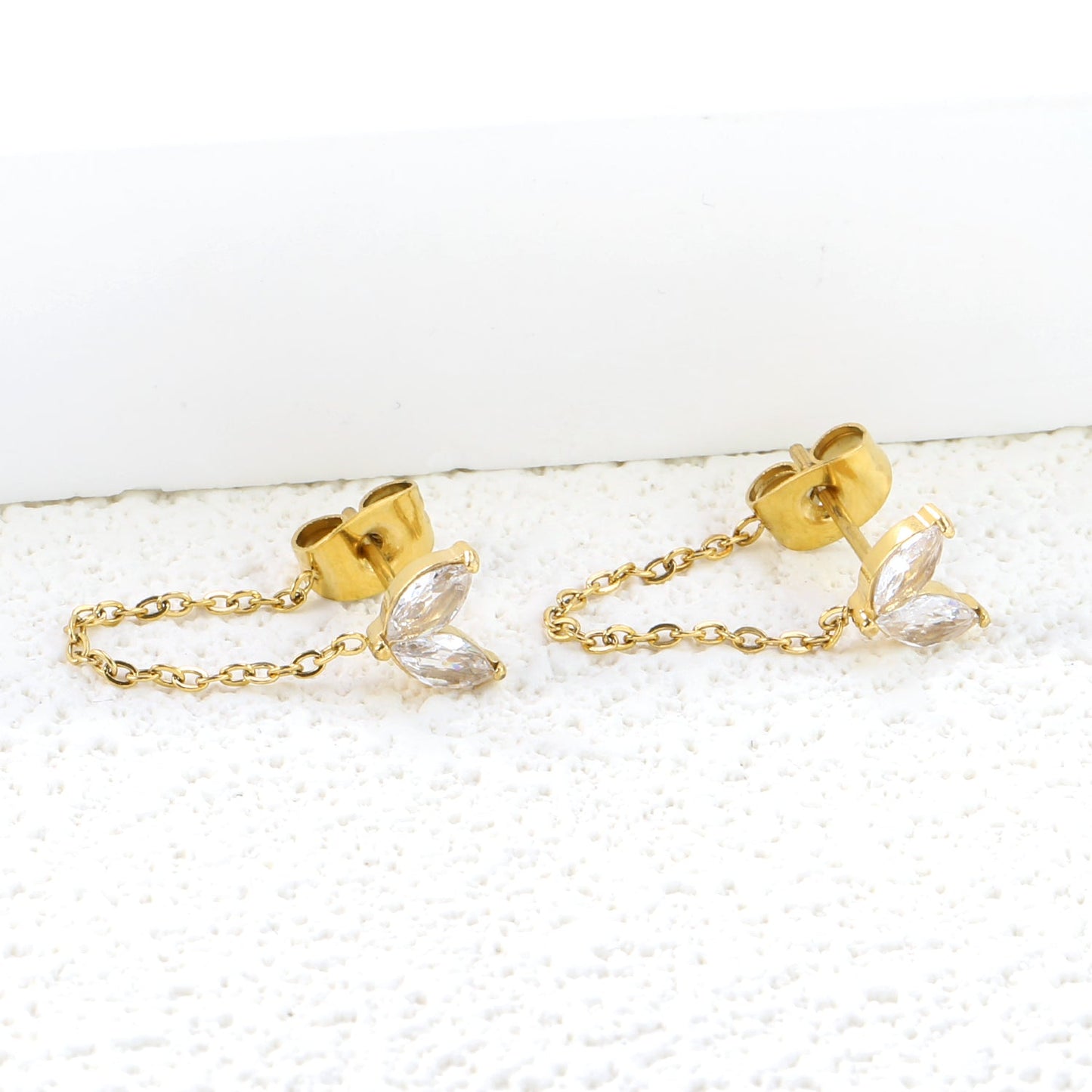 6.6*5.8mm small grass buds with white zirconium + 03 cross chain 30mm accessories earrings Gold color