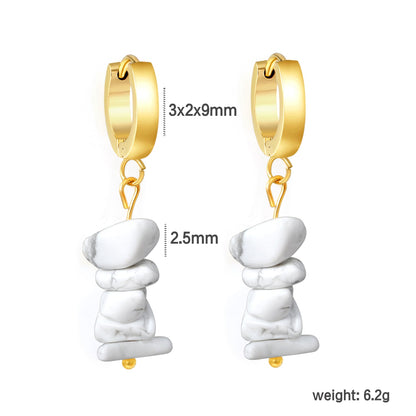 W3*Thick2*ID9mm Spherical Earrings + 2.5cm Imitation Turquoise/White Turquoise/Light Amethyst/Amethyst/Pink Crystals/Larimarite Earrings Gold Color