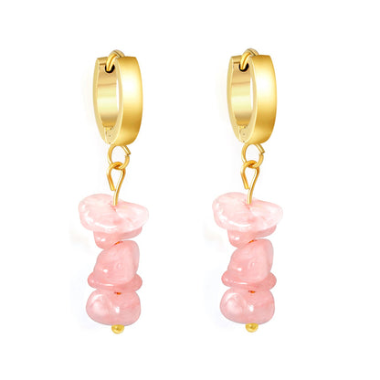 W3*Thick2*ID9mm Spherical Earrings + 2.5cm Imitation Turquoise/White Turquoise/Light Amethyst/Amethyst/Pink Crystals/Larimarite Earrings Gold Color