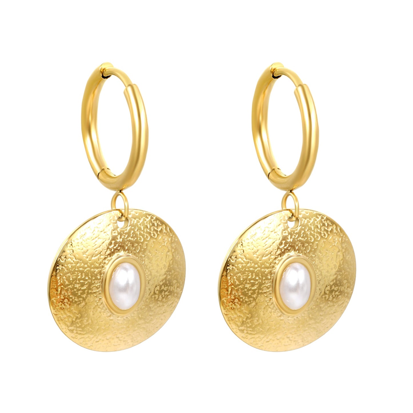 2*12mm inner diameter earrings + 20mm round with oval imitation white pearl/white cat's eye stone/turquoise earrings gold color