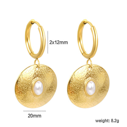 2*12mm inner diameter earrings + 20mm round with oval imitation white pearl/white cat's eye stone/turquoise earrings gold color