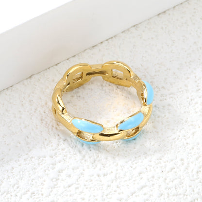 Height 6.5mm Ring-White/Purple/Pink/Blue Oil Drops Gold Color