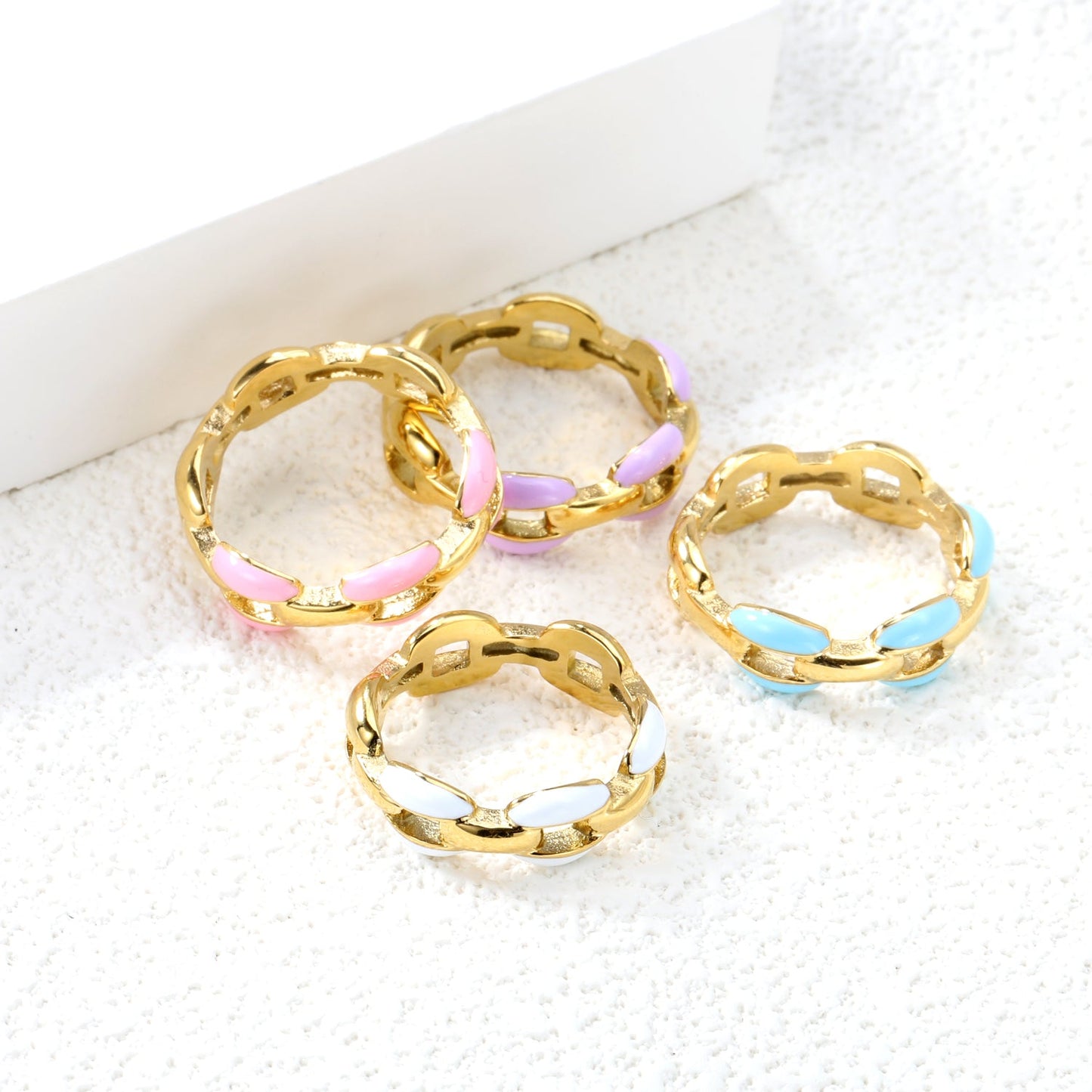 Height 6.5mm Ring-White/Purple/Pink/Blue Oil Drops Gold Color