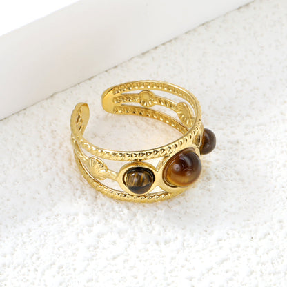 Gorgeous Gold Stainless Steel Cuff Bracelet Embellished with Brown Gemstones ¨C Ideal for Wholesale Jewelry Business