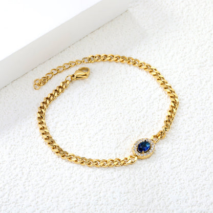 10.3*8.3mm Oval Blue Zirconium+CNC White Zirconium Ring Fittings 18+3cm Bracelet Gold Color