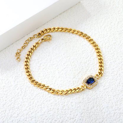 10.8*8.8mm rectangle blue zirconium + CNC white zirconium circle accessory 18+3cm bracelet gold color