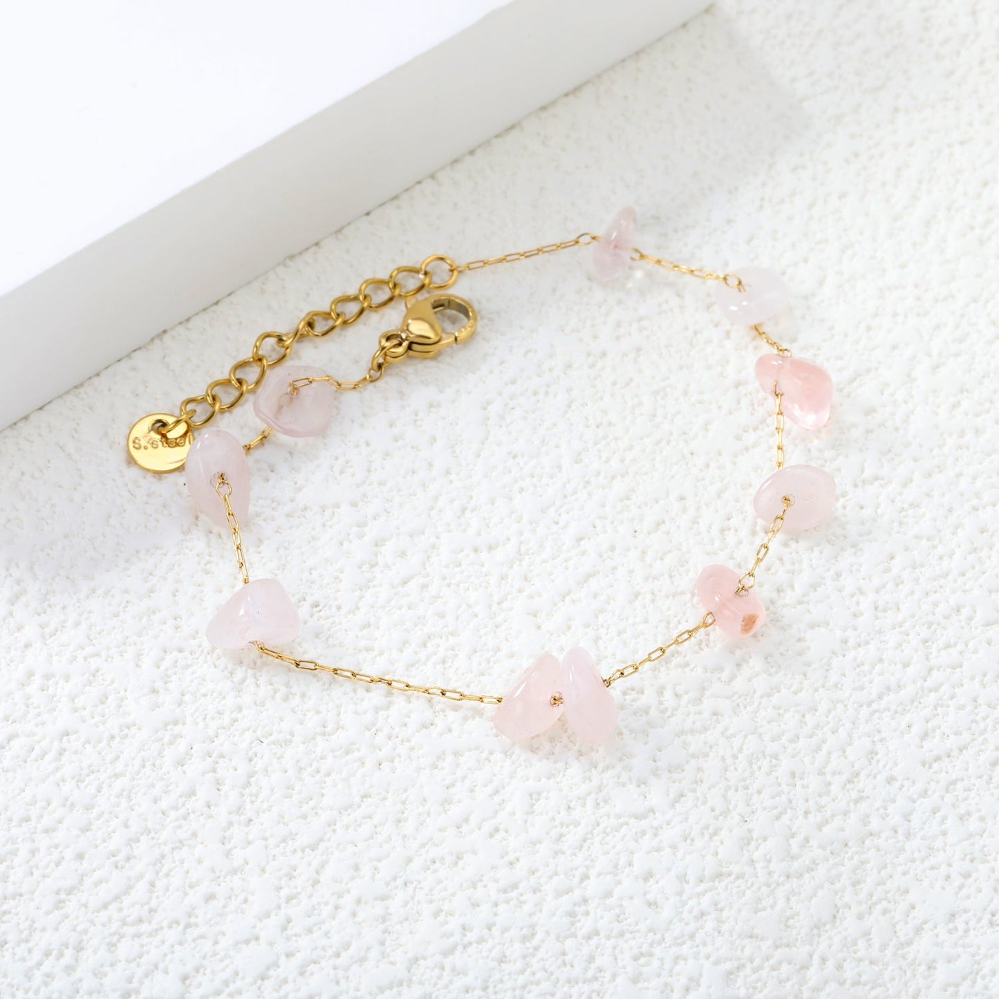 White Turquoise/ Amethyst/ Pink/ Sky Blue/ Turquoise/ Mixed Color Stone Accessories 0.3 Cross Chain*17+3cm+6mm Round Plaque Bracelet Golden