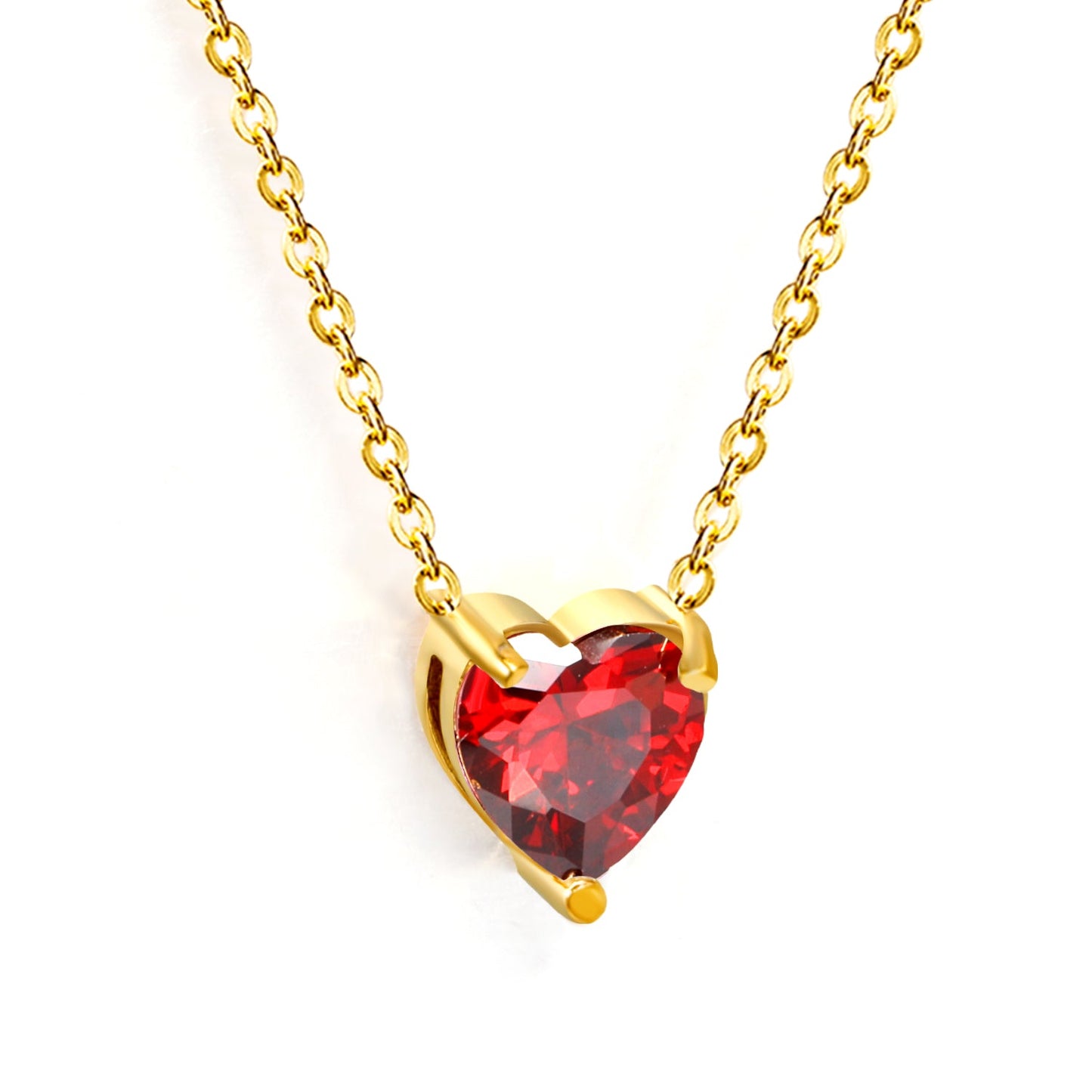 8.4*9.4mm heart shaped white zirconium/purple zirconium/garnet red zirconium/pink zirconium pendant necklace 0.3 cross chain 40+5cm+6mm round end tag gold color