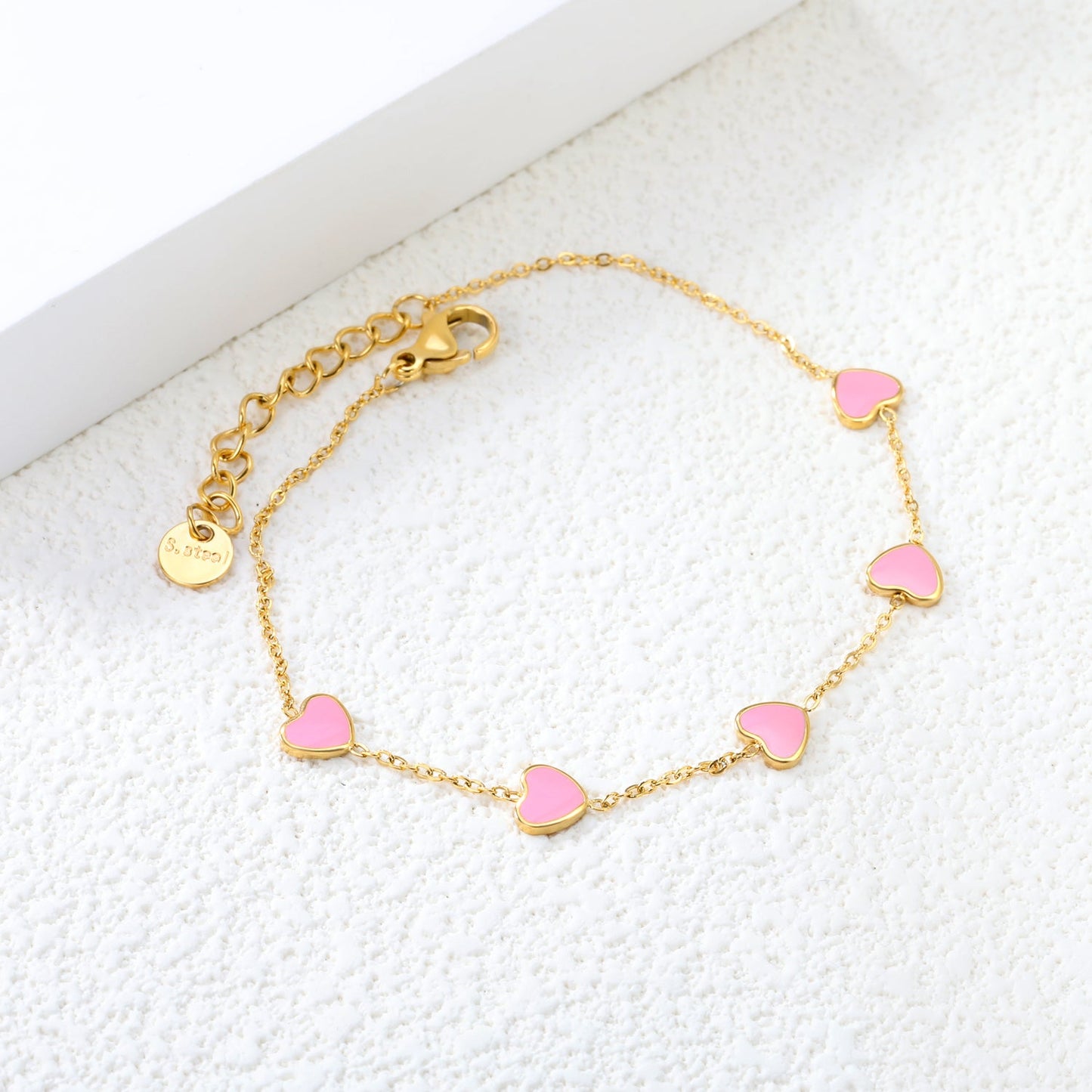 6.3*5.5mm heart-shaped black/purple/red/pink/dark blue oil-dripping accessories 0.3 cross chain *18+3cm+6mm round sign bracelet gold color