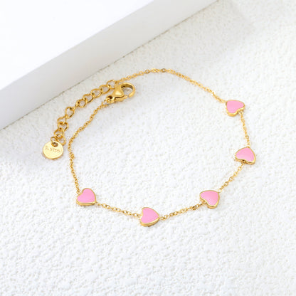 6.3*5.5mm heart-shaped black/purple/red/pink/dark blue oil-dripping accessories 0.3 cross chain *18+3cm+6mm round sign bracelet gold color