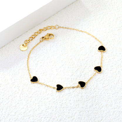 6.3*5.5mm heart-shaped black/purple/red/pink/dark blue oil-dripping accessories 0.3 cross chain *18+3cm+6mm round sign bracelet gold color