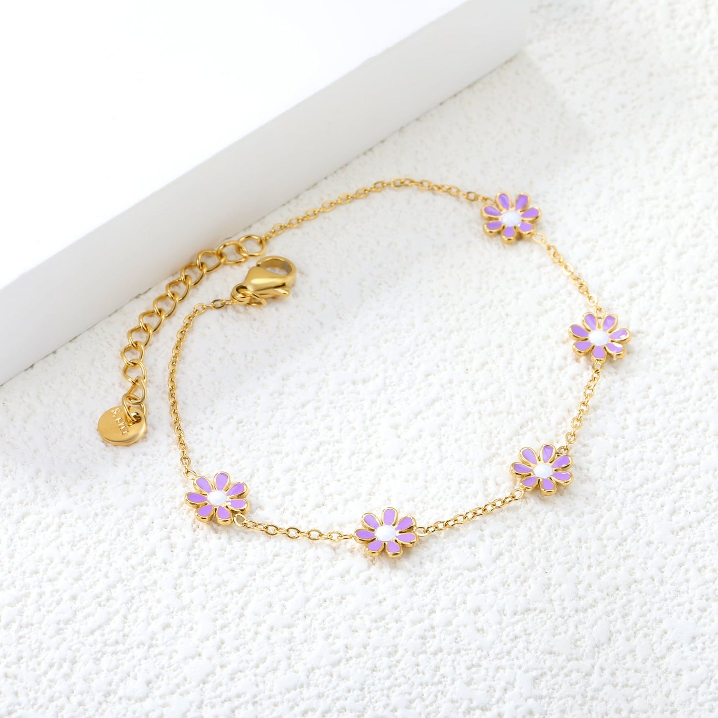 8mm six-petal flower white/black/purple/blue oil drop accessories 0.35 cross chain *18+3cm+6mm round sign bracelet gold color
