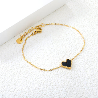 11.2*10.3mm heart shape with white shell/black acrylic/red acrylic fittings 0.35 cross chain*18+3cm+6mm round plaque Bracelet gold color