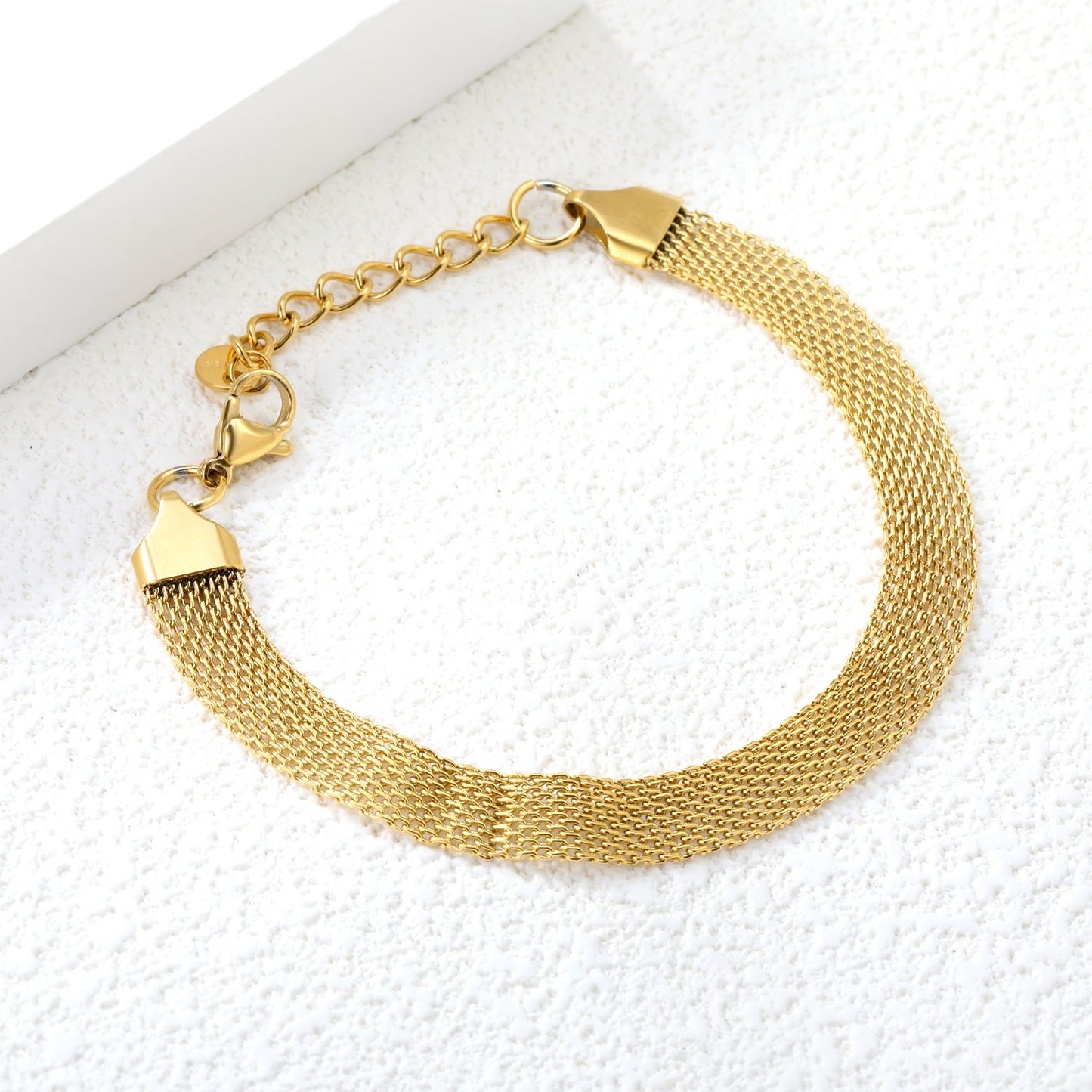 Width 6mm/8mm*Thickness 1mm Flat Mesh Bracelet 18+3cm+6mm Round Tail Plate Gold/ Steel