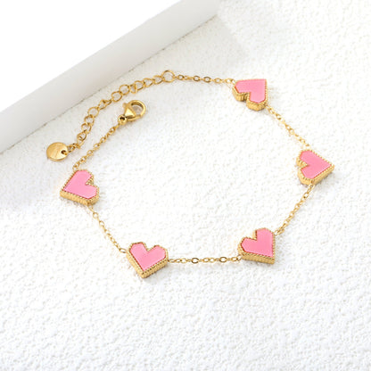 11.3*10.5mm heart shape sticky double-sided white shell/black/red/pink/green horizontal acrylic accessories 18+5cm+6mm round plaque Bracelet gold color