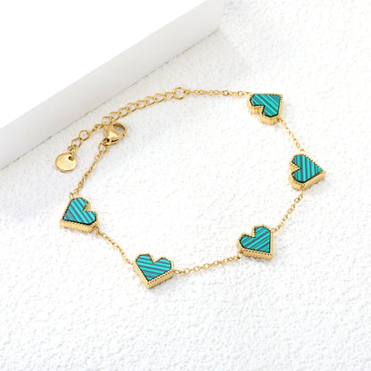 11.3*10.5mm heart shape sticky double-sided white shell/black/red/pink/green horizontal acrylic accessories 18+5cm+6mm round plaque Bracelet gold color