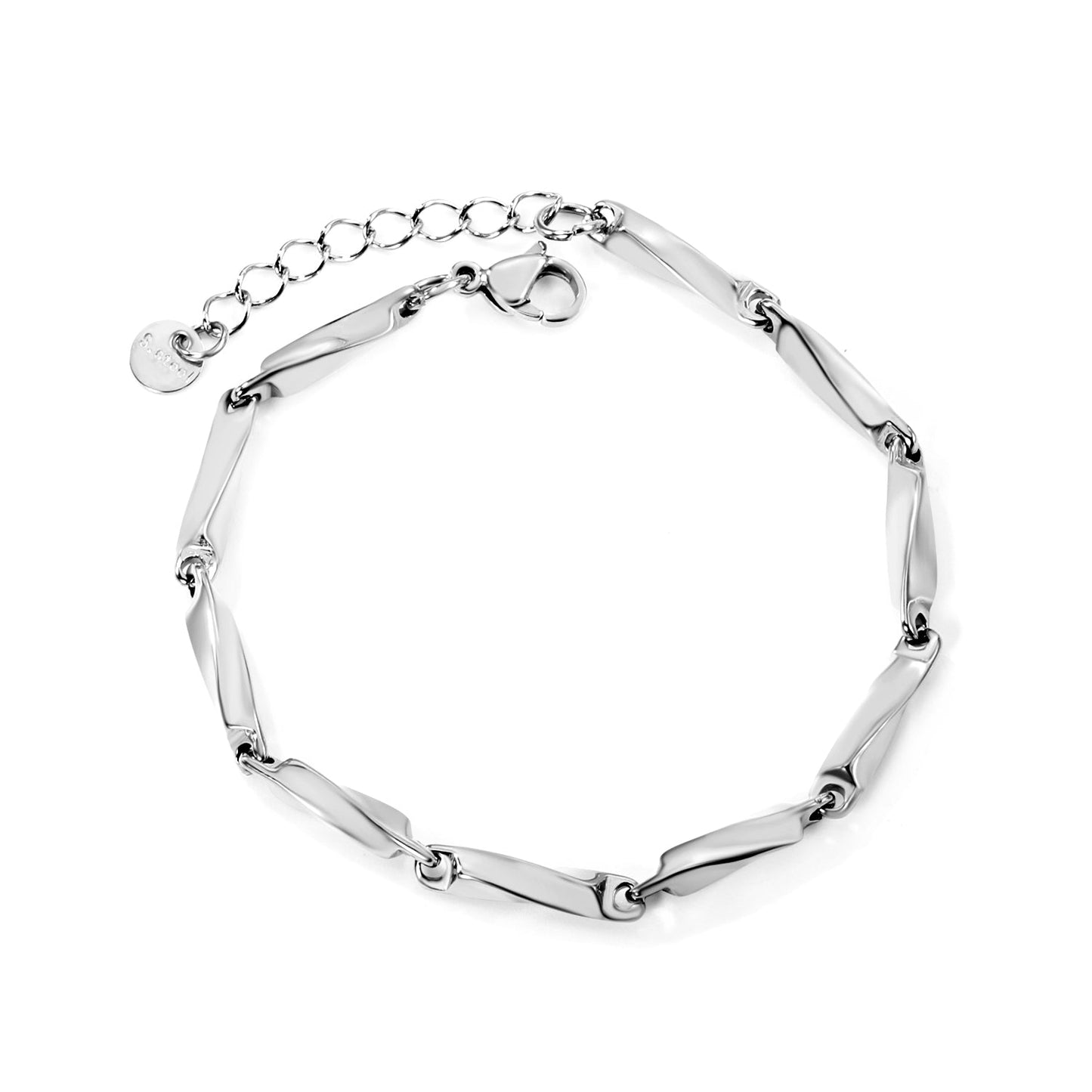 Wide 3.8mm Twisted Stick Bracelet 18+3cm+6mm Round Tail Tag Steel/Golden