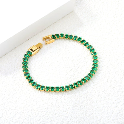 5*3.5mm Oval Emerald Crystal Zirconium Button Head Bracelet 17cm Steel/Golden