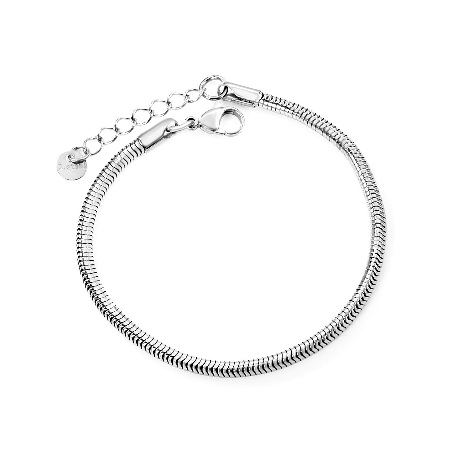 3.2mm Round Snake Bone Chain Bracelet 18+3cm+6mm Round Tail Plate Steel/Gold