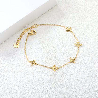 8.2*8mm Airplane Accessories 0.3 Cross Chain*18+3cm+6mm Round Plaque Bracelet Golden