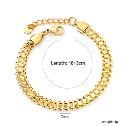W7mm*Thick0.5mm Chain Bracelet18+3cm+6mm Round Tail Plaque Gold Color