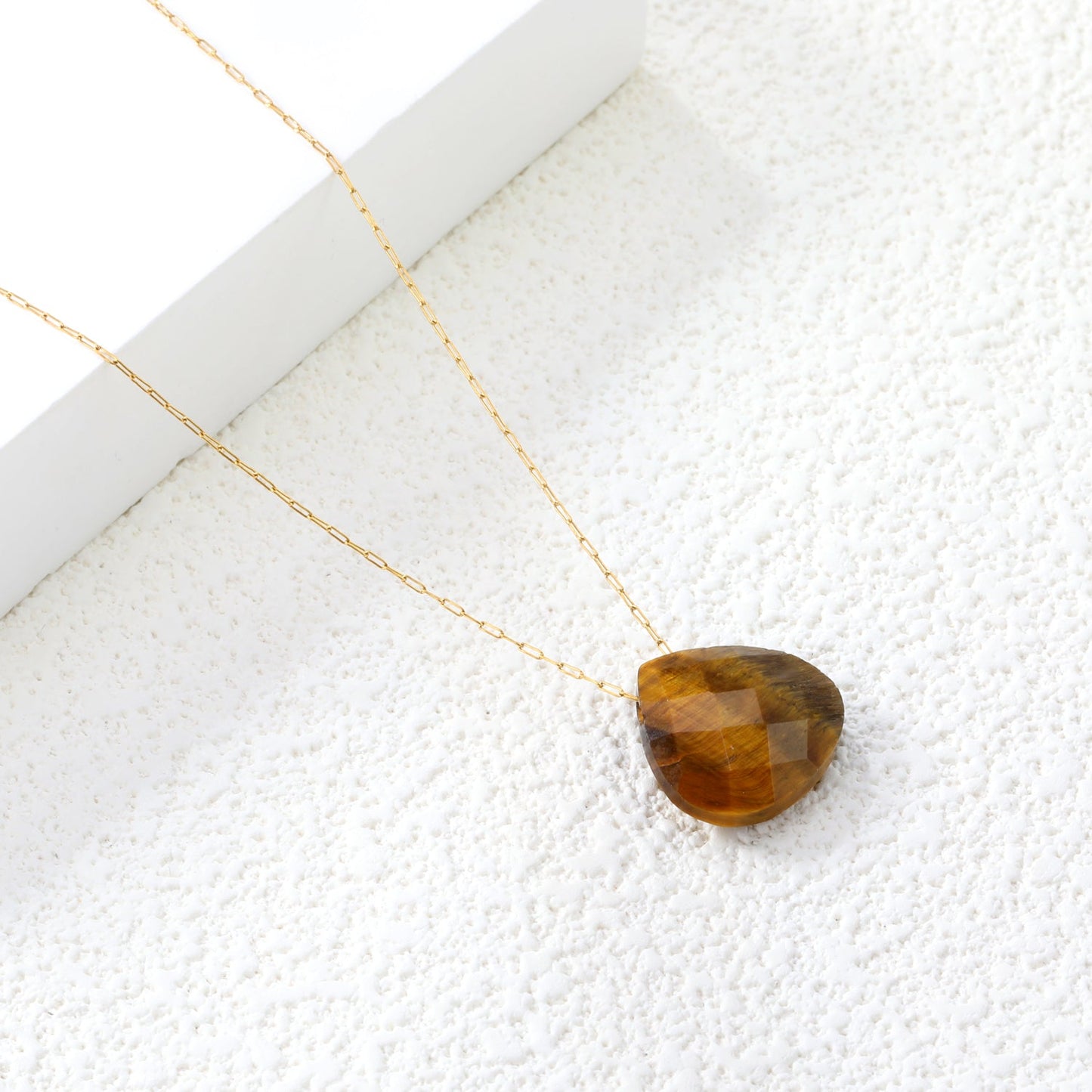 15.3mm Rhodochrosite/Yellow Tiger Stone/Dark Blue Stone/Green Stone/Amethyst/Pink Stone Pendant 0.3 Elongated Chain*40+5cm+6mm Round Plaque Necklace Gold Color