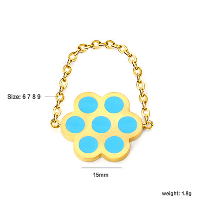 15mm Seven Round Flower with Blue Drip Soft Ring Gold