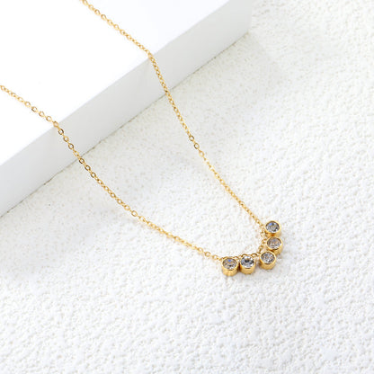 4mm Cylindrical white zirconium accessories 0.3 cross chain *40+5cm+6mm round plate necklace steel color/golden
