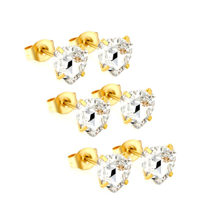 3 pairs of white/mineral black/red/light pink/champagne color 7mm equilateral triangle diamond earrings set Gold color