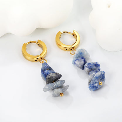 W3*Thick2*ID9mm Spherical Earrings + 2.5cm Imitation Turquoise/White Turquoise/Light Amethyst/Amethyst/Pink Crystals/Larimarite Earrings Gold Color