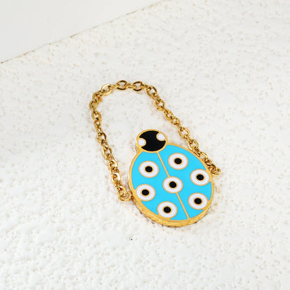 13*18mm Oval Beetle with Blue Drip soft ring Gold color