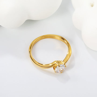 New Stainless Steel with 6.4mm White Diamonds Ring Gold/Steel Color