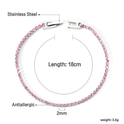 2024 New Year 2~3mm Round Pink Diamond Buckle Bracelet 17cm