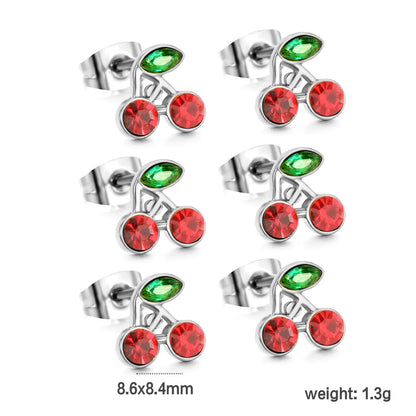 Wholesale Cherry Pattern Zircon Stainless Steel Earrings Set for Women | 18K Gold Plated Stainless Steel Jewelry