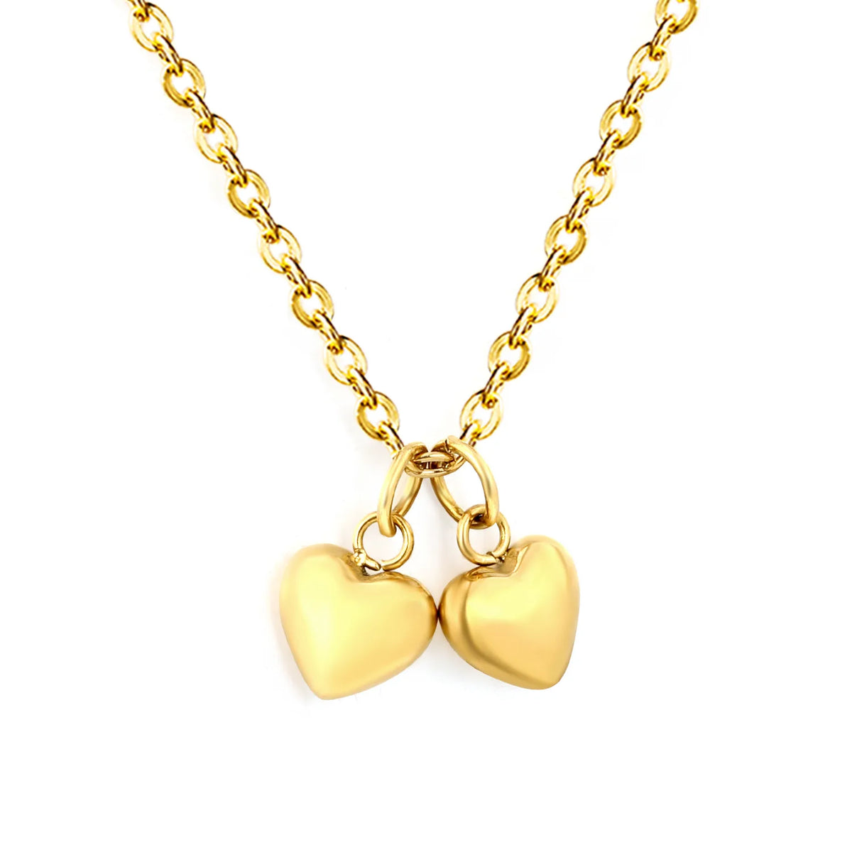 Sweet Twin Heart Pendant Necklace | 7x6mm Double Heart Charms | 40+5cm Chain | Red Enamel & All Gold Two Styles