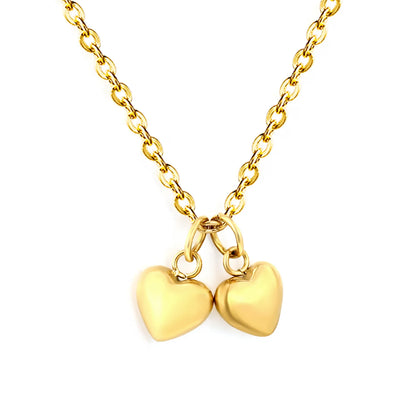 Sweet Twin Heart Pendant Necklace | 7x6mm Double Heart Charms | 40+5cm Chain | Red Enamel & All Gold Two Styles