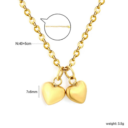 Sweet Twin Heart Pendant Necklace | 7x6mm Double Heart Charms | 40+5cm Chain | Red Enamel & All Gold Two Styles