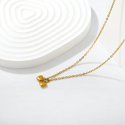Sweet Twin Heart Pendant Necklace | 7x6mm Double Heart Charms | 40+5cm Chain | Red Enamel & All Gold Two Styles