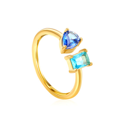 18K Gold Plated Titanium Steel Birthstone Plain Women Ring Nice Multi-Color Zircon Jewelry Best Gift