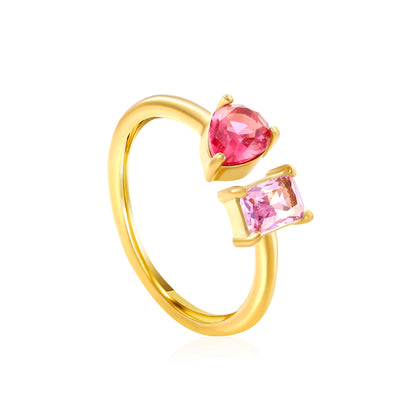 18K Gold Plated Titanium Steel Birthstone Plain Women Ring Nice Multi-Color Zircon Jewelry Best Gift