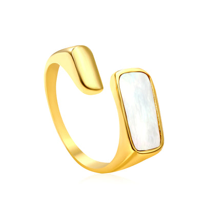 12.7mm 18K PVD Gold Plated Stainless Steel Ring Adjustable White Mother Pearl Open for Women