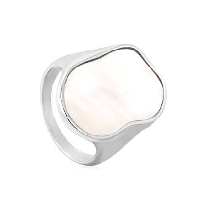 24.4mm 18k Gold PVD Plated Stainless Steel White Shell Rings Unique Stylish